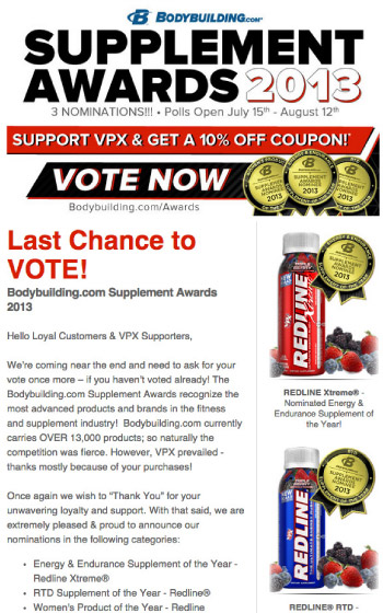 Bodybuilding.com Supplement Award Email Blast